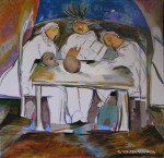 © S. Blumin, Gathering, signed, unframed author's print of oil painting, 2006 (click to enlarge)